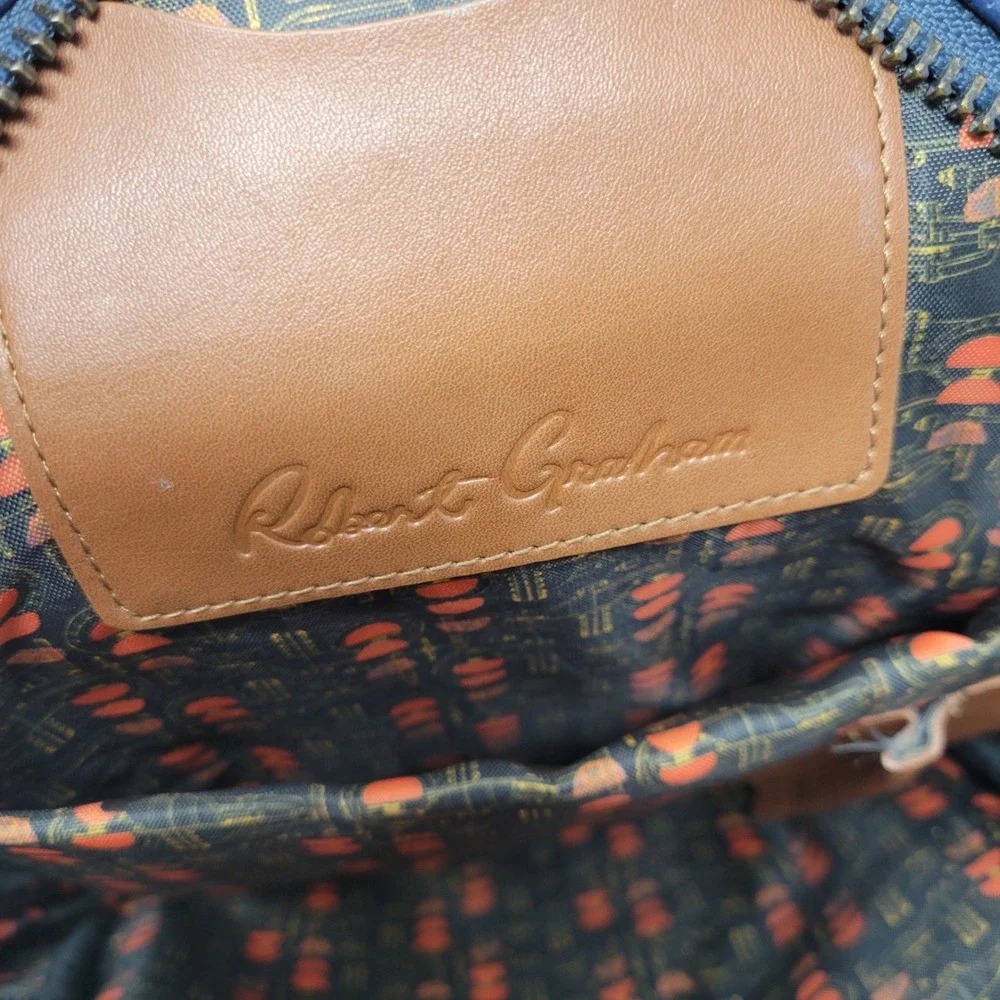 Robert Graham Blue Perforated Leather Backpack Racing‎ Stripe Sling Bag Mens